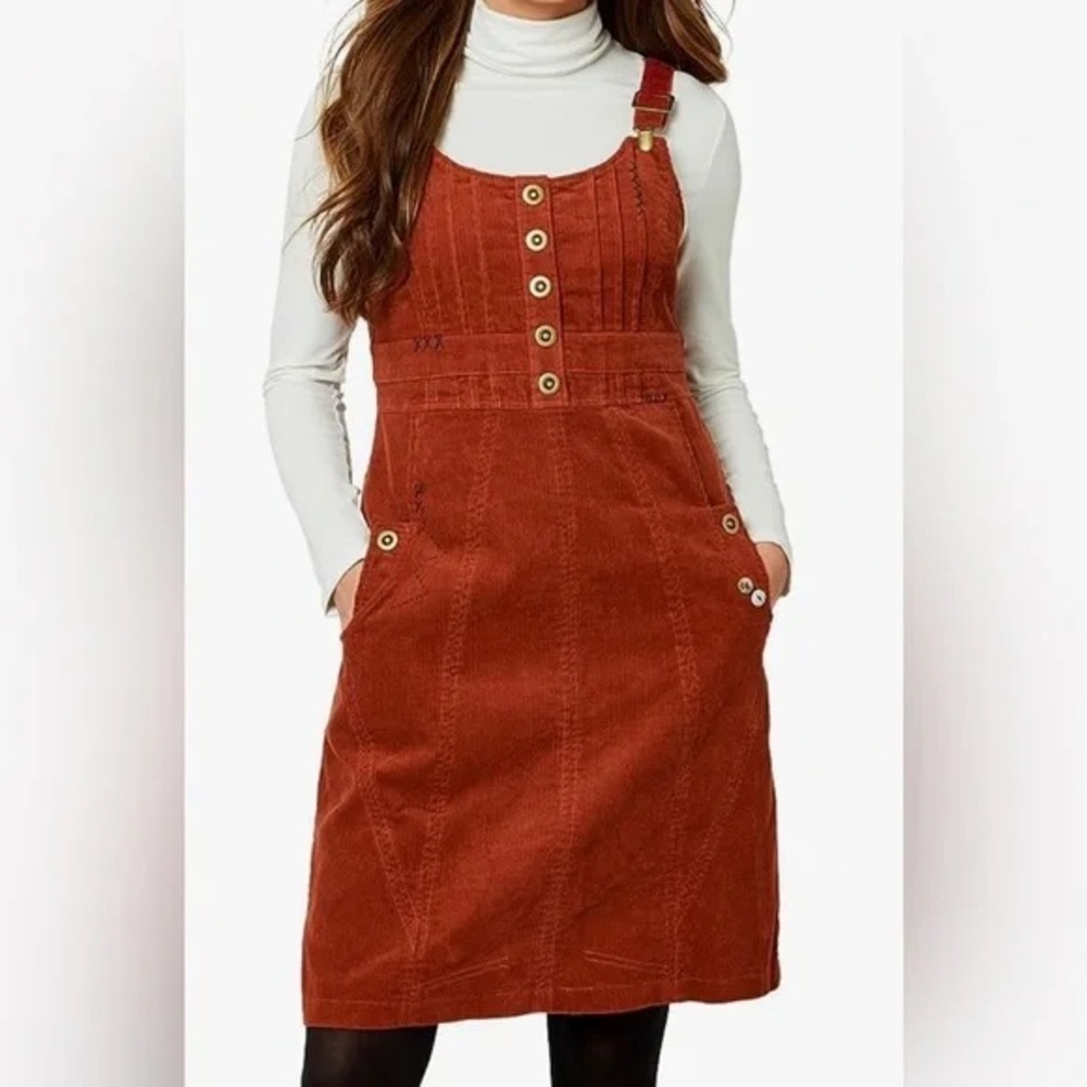 Burnt Orange Corduroy Overall Dress from ModCloth